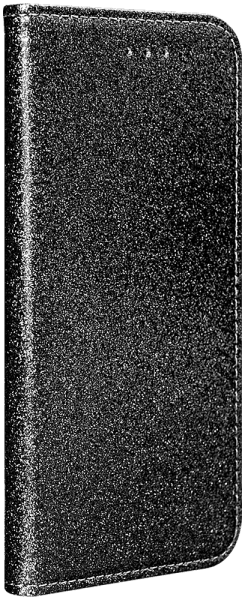 Motorola Moto E7 Plus oldalra nyíló flipes bőrtok csillámos fekete