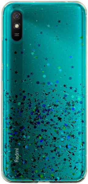 Xiaomi Redmi 9AT kemény hátlap szilikon kerettel flitteres átlátszó