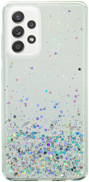 Samsung Galaxy A52 5G (SM-A526F) kemény hátlap szilikon kerettel flitteres átlátszó