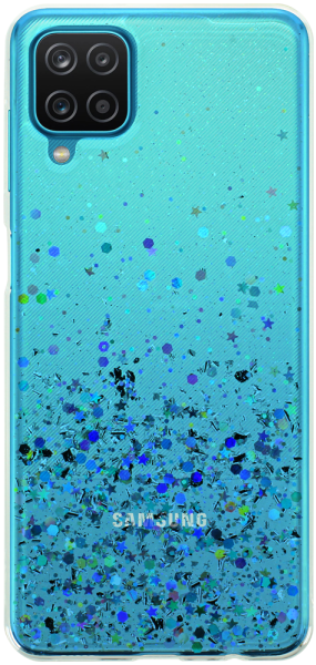 Samsung Galaxy A12 Nacho (SM-A127F) kemény hátlap szilikon kerettel flitteres átlátszó