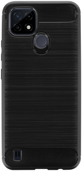 Realme C21 ütésálló szilikon tok szálcsiszolt-karbon minta légpárnás sarok fekete