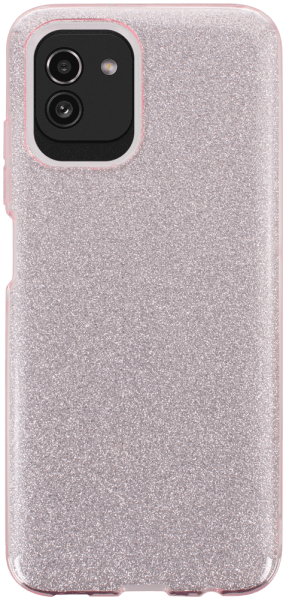 Samsung Galaxy A03 (SM-A035G) szilikon tok kivehető ezüst csillámporos réteg halvány rózsaszín