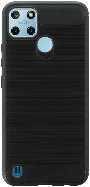 Realme C25Y ütésálló szilikon tok szálcsiszolt-karbon minta légpárnás sarok fekete