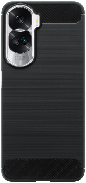 Honor 90 Lite ütésálló szilikon tok szálcsiszolt-karbon minta légpárnás sarok fekete
