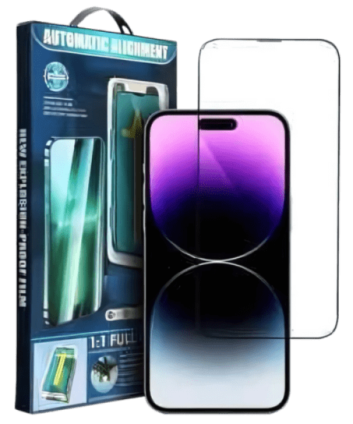 5D Full Glue Edzett Üvegfülia iPhone 15 Pro Max-hoz Fekete Kerettel és Applikátorral