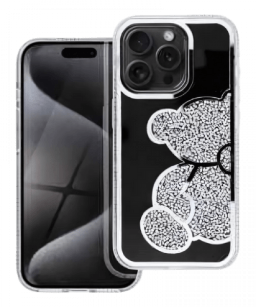 TEDDY BEAR Tok iPhone 13 készülékhez – Ezüst színben csillogó mackómintával