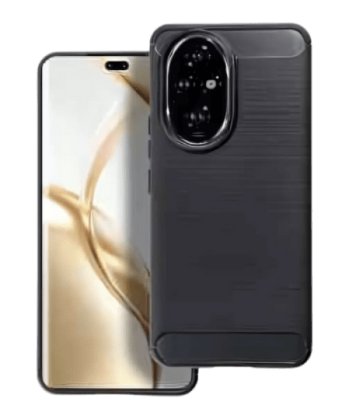 Honor 200 ütésálló szilikon tok szálcsiszolt-karbon minta légpárnás sarok fekete