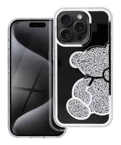 TEDDY BEAR Tok – Csillogó Védelem iPhone 15 Ezüst Színű Színben