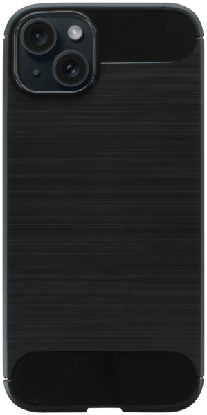 Apple iPhone 15 Plus ütésálló szilikon tok szálcsiszolt-karbon minta légpárnás sarok fekete