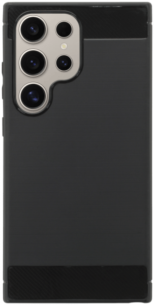 Samsung Galaxy S24 Ultra (SM-S928B) ütésálló szilikon tok szálcsiszolt-karbon minta légpárnás sarok fekete
