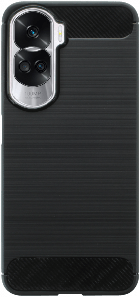 Honor 90 Lite ütésálló szilikon tok szálcsiszolt-karbon minta légpárnás sarok fekete