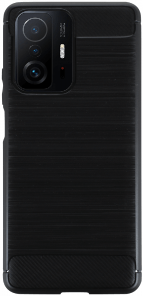 Xiaomi 11T 5G ütésálló szilikon tok szálcsiszolt-karbon minta légpárnás sarok fekete